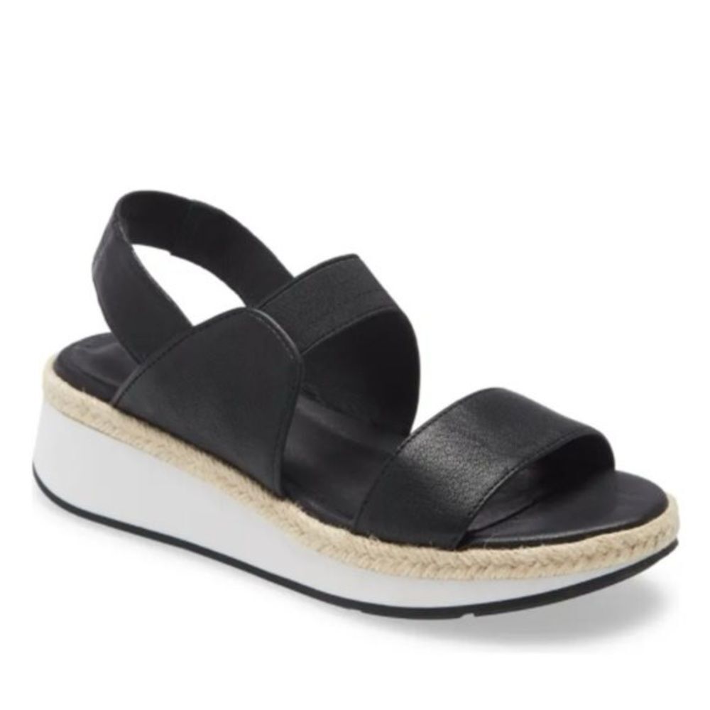 EILEEN FISHER Womens Black 1" Platform Dash Wedge Slip On Slingback Sandal Sz 9